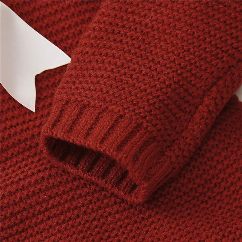Winter 3M-24M Long Sleeve Knitted Fringed Hem Hooded Baby Sweater RED